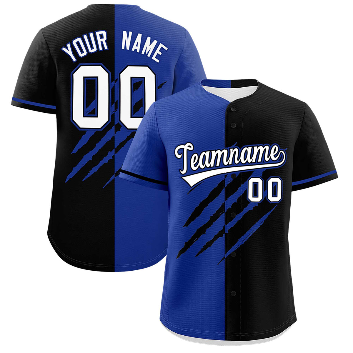 Custom Royal Blue Black Split Tiger Claw Scratch Pattern Baseball Jersey