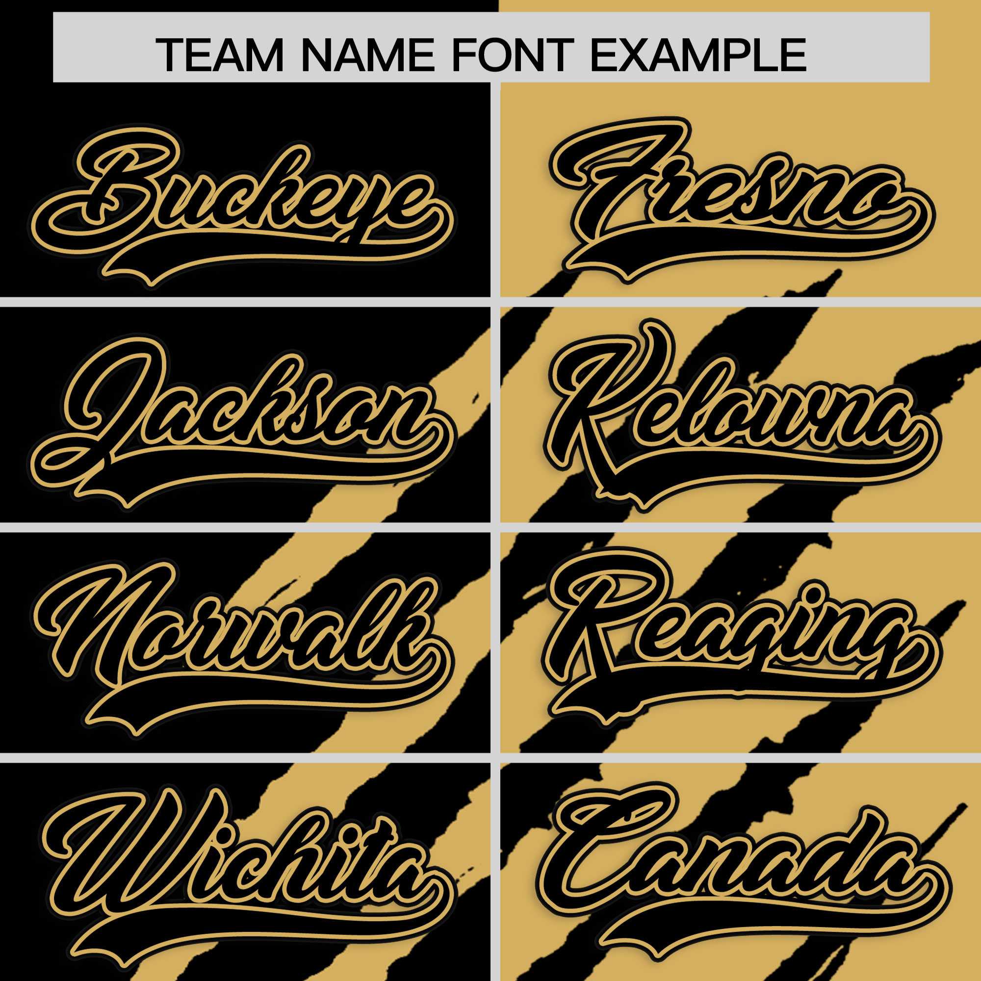 Custom Black Old Gold Split Tiger Claw Scratch Pattern Baseball Jersey
