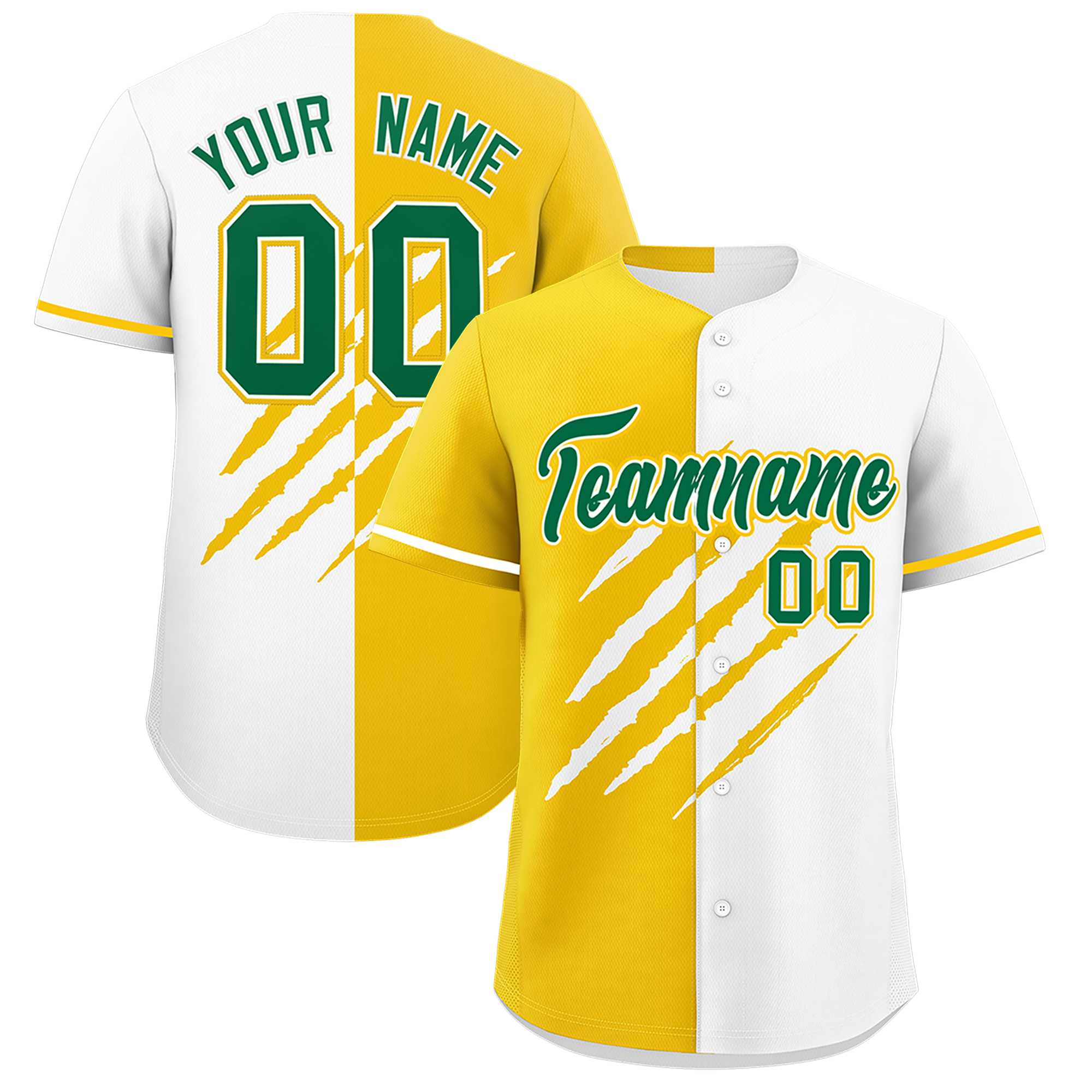 Custom Gold White Split Tiger Claw Scratch Pattern Baseball Jersey