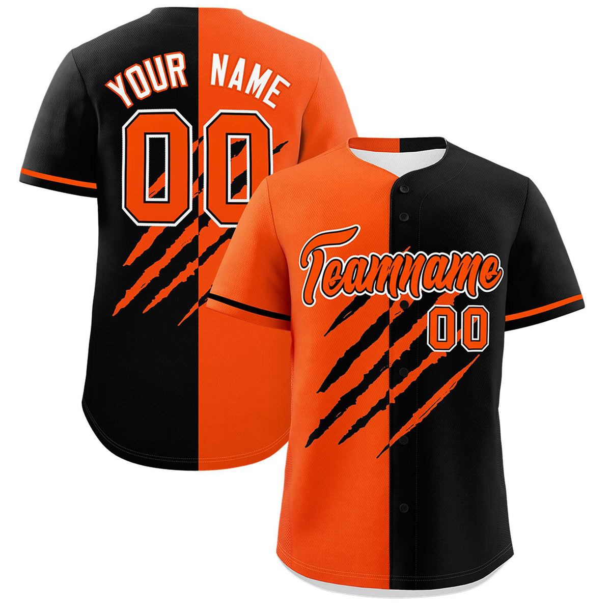 Custom Orange Black Split Tiger Claw Scratch Pattern Baseball Jersey