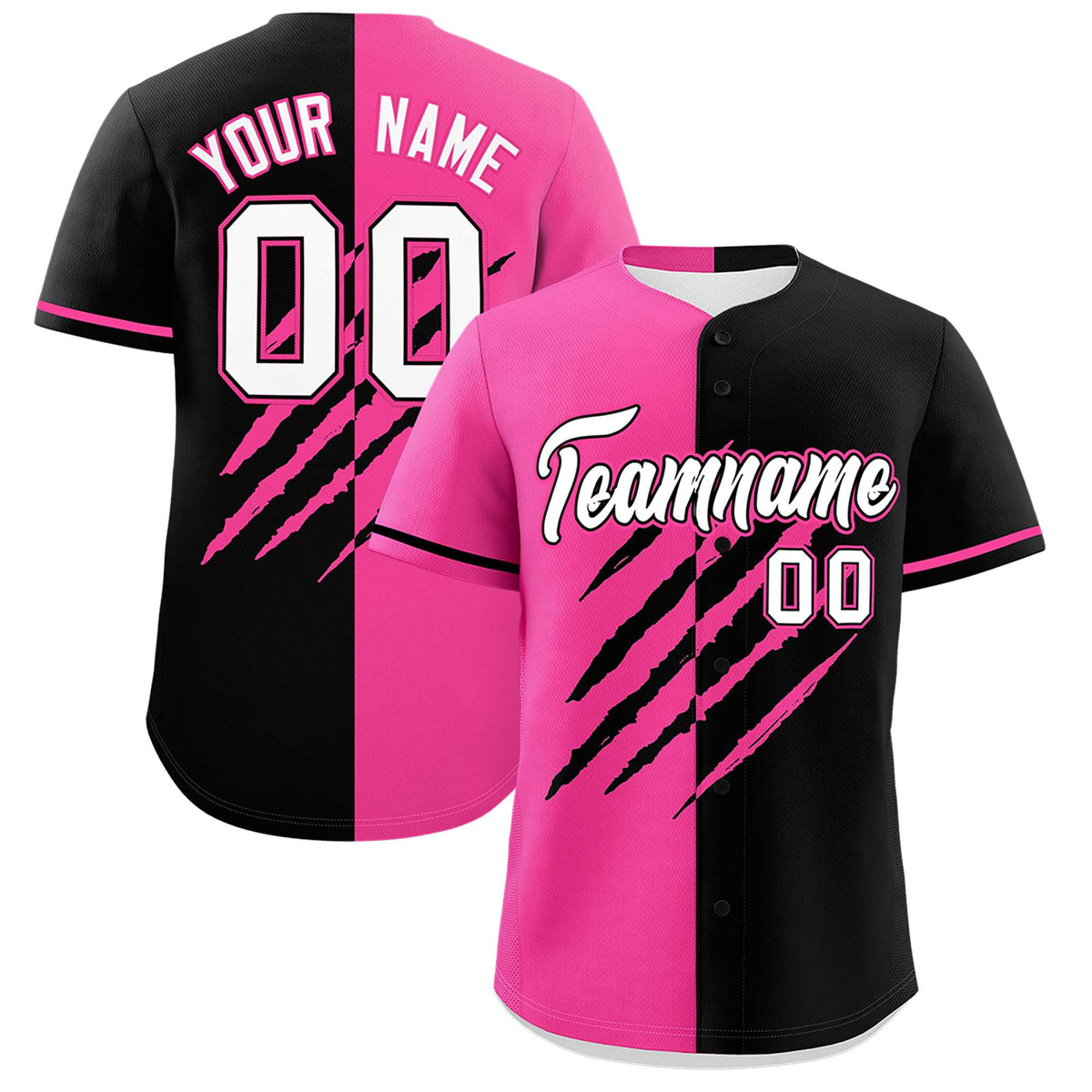 Custom Pink Black Split Tiger Claw Scratch Pattern Baseball Jersey