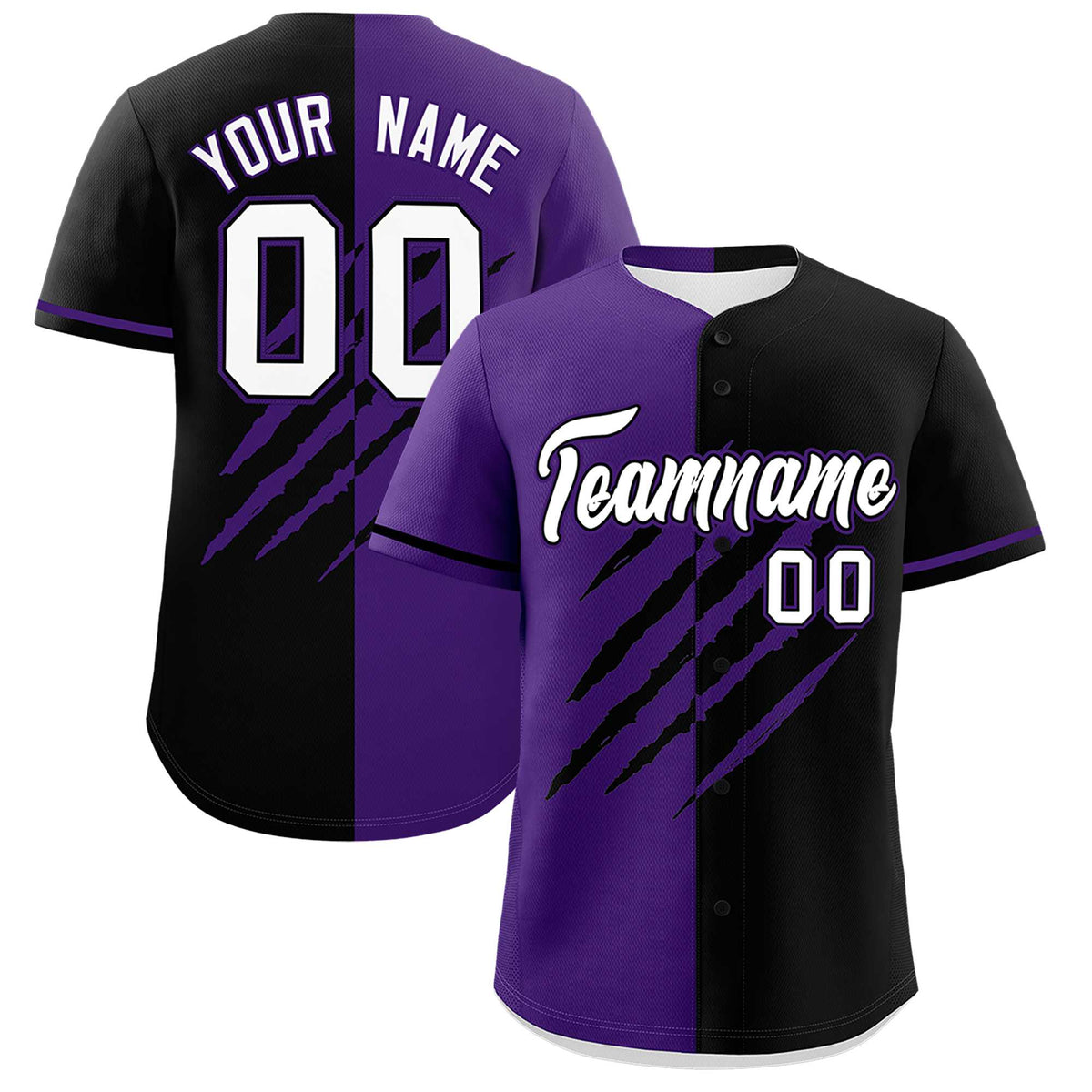 Custom Purple Black Split Tiger Claw Scratch Pattern Baseball Jersey
