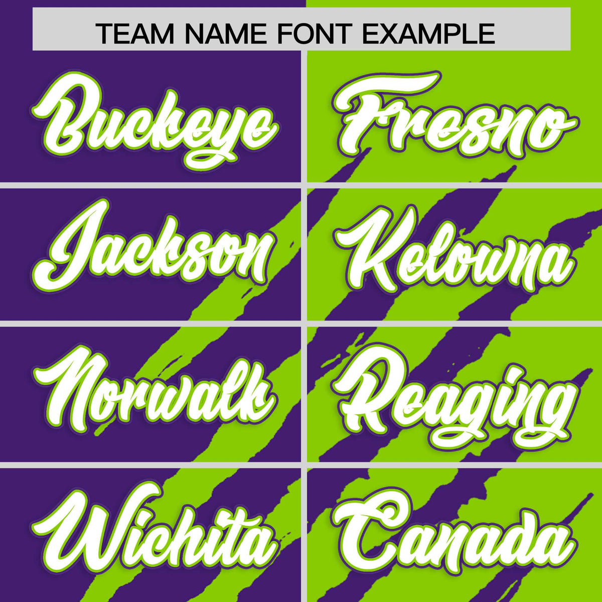 Custom Purple Neon Green Split Tiger Claw Scratch Pattern Baseball Jersey