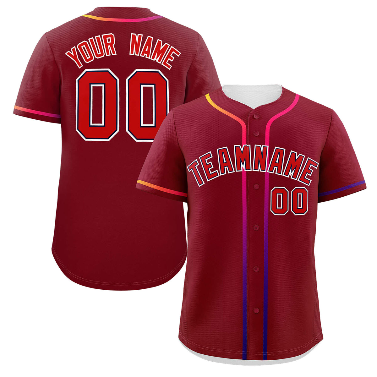 Custom Crimson Red Personalized Gradient Ribbed Design Authentic Baseball Jersey