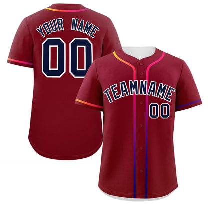 Custom Crimson Navy Personalized Gradient Ribbed Design Authentic Baseball Jersey