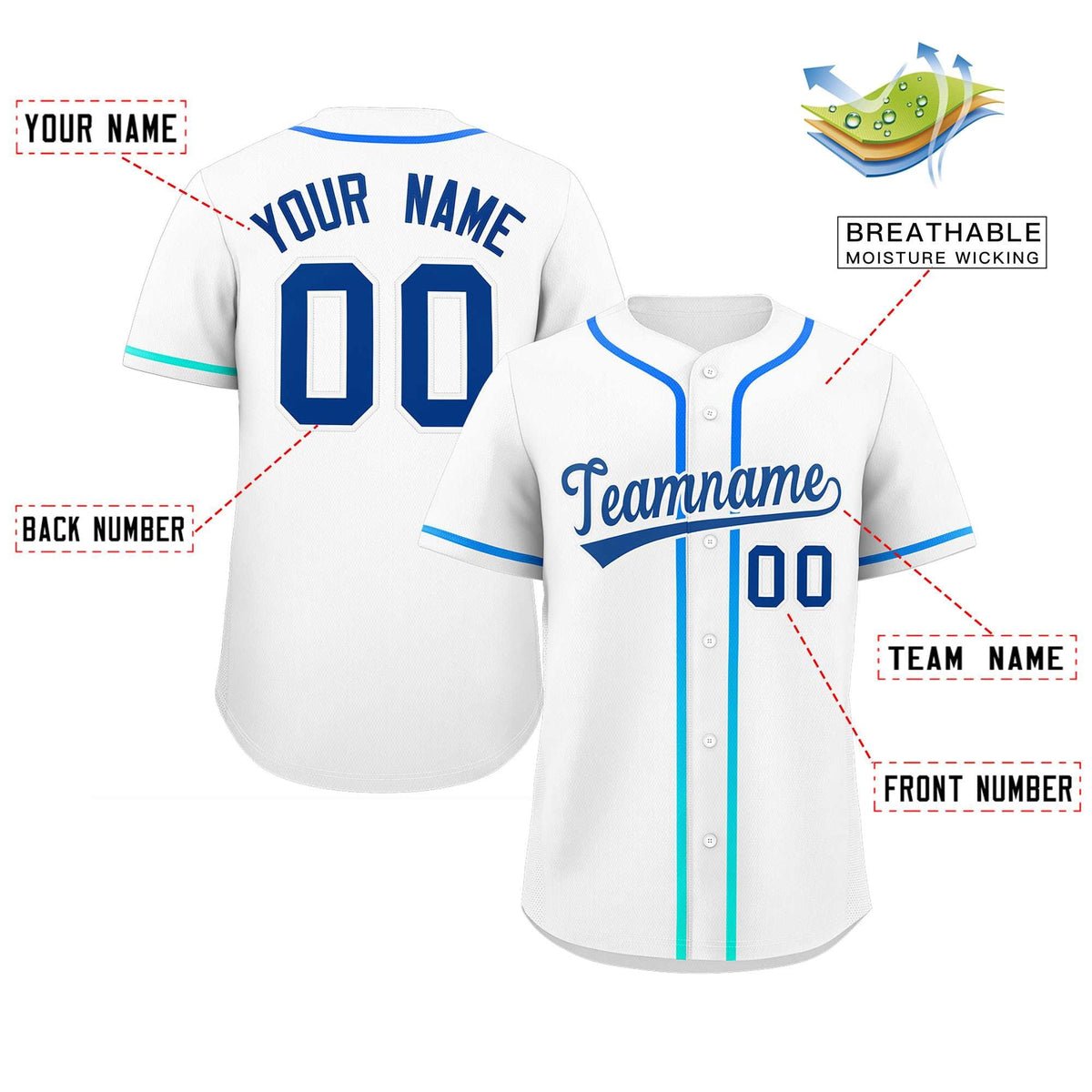 Custom White Royal Personalized Gradient Ribbed Design Authentic Baseball Jersey