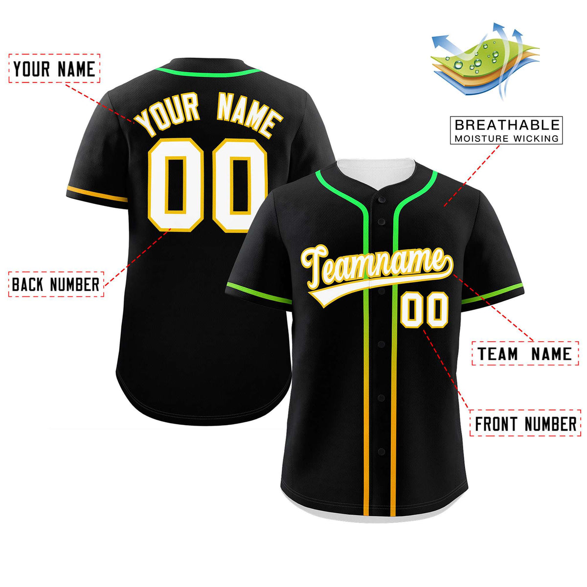 Custom Black White Personalized Gradient Ribbed Design Authentic Baseball Jersey
