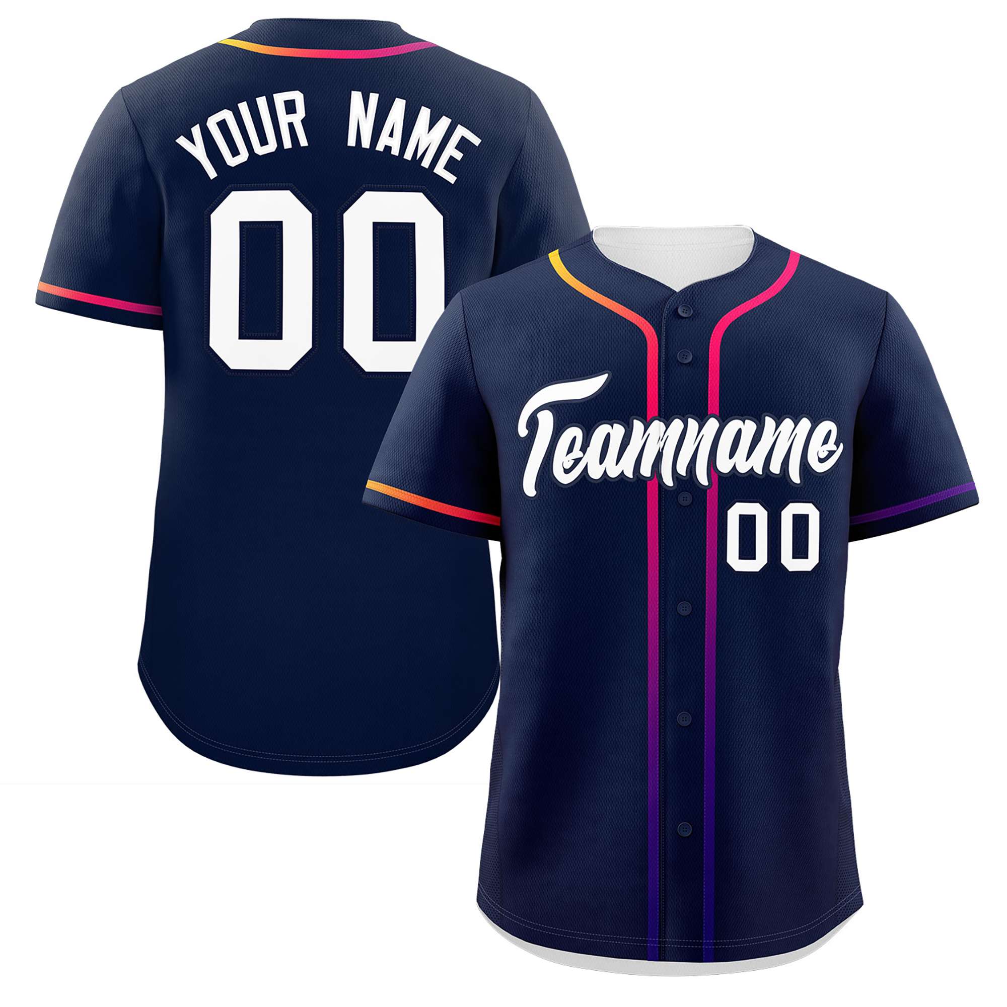 Custom Navy White Personalized Gradient Ribbed Design Authentic Baseball Jersey