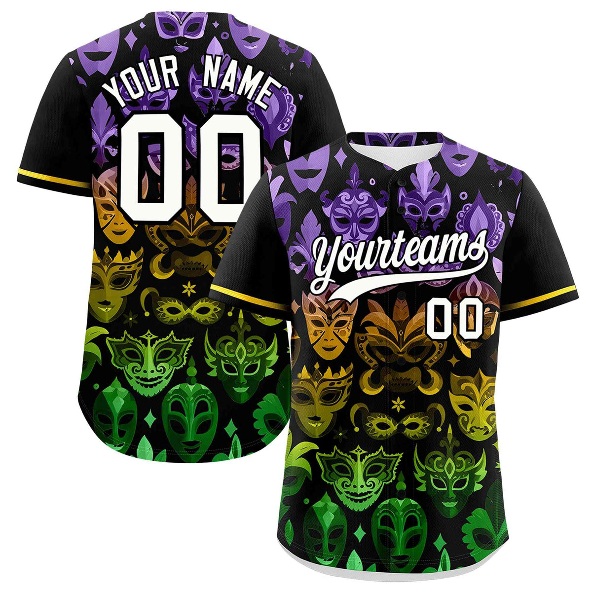 Custom Black White Personalization Mardi Gras Authentic Baseball Jersey| KXKSHOP