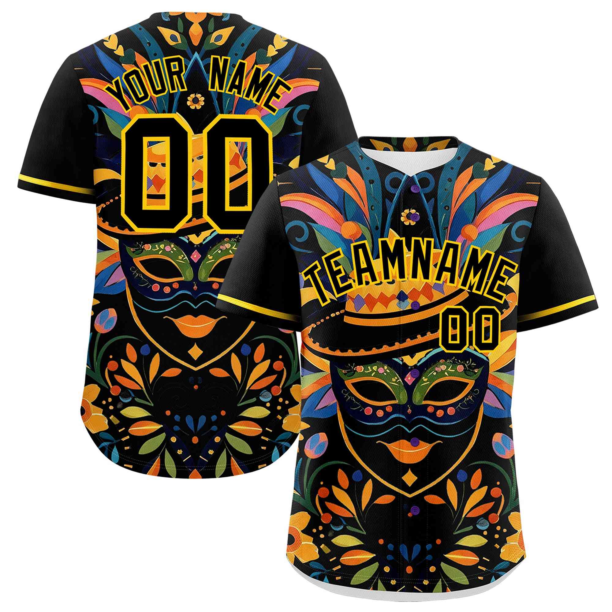 Custom Black Gold Personalization Graffiti Mardi Gras Authentic Baseball Jersey| KXKSHOP