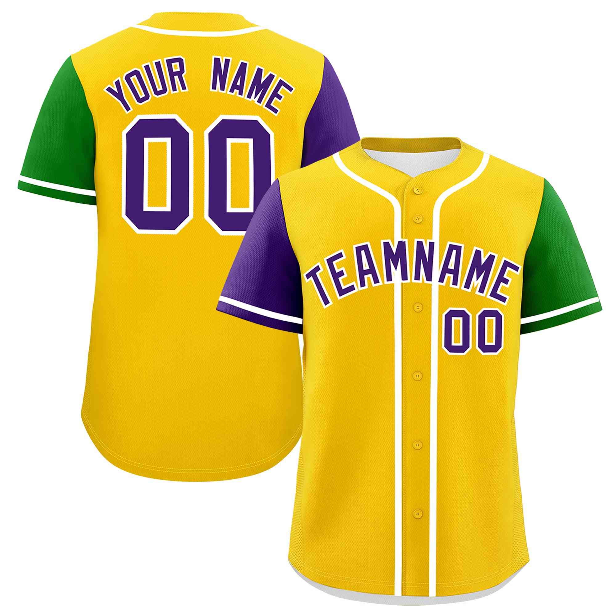 Custom Gold Purple Personalization Mardi Gras Authentic Baseball Jersey| KXKSHOP