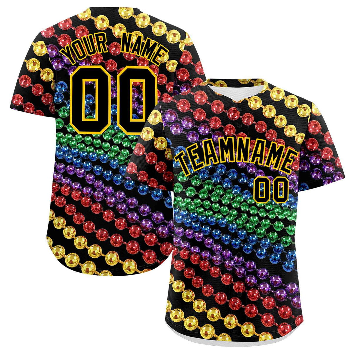 Custom Black Gold Personalization Mardi Gras Authentic Baseball Jersey| KXKSHOP