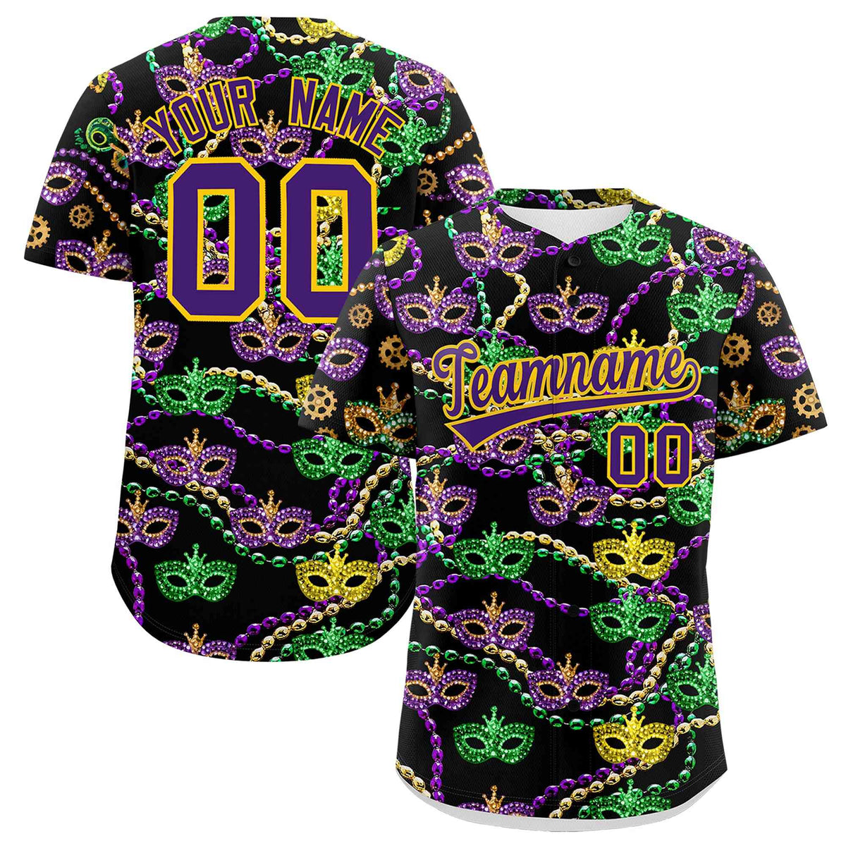 Custom Black Purple Personalization Mardi Gras Authentic Baseball Jersey| KXKSHOP