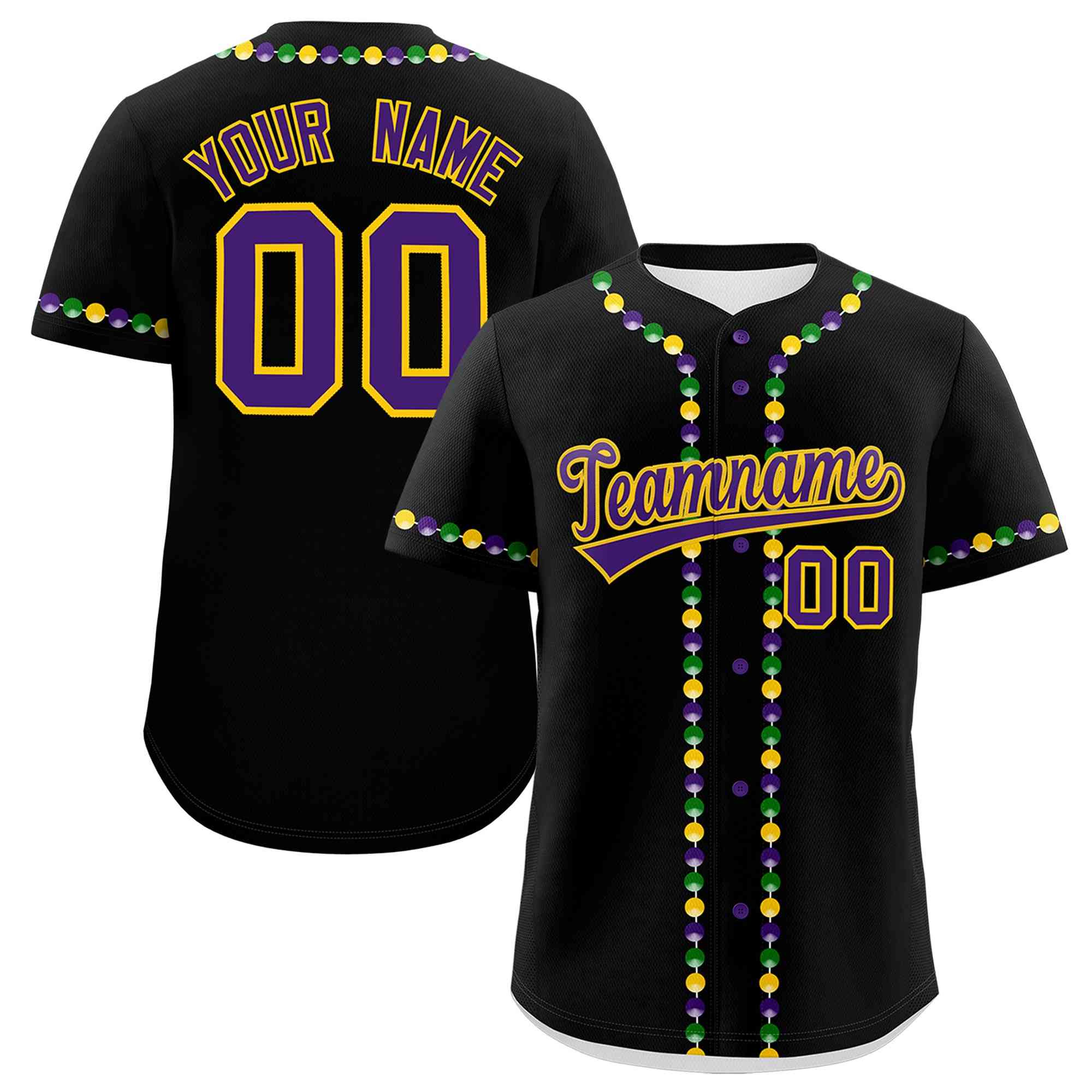 Custom Black Purple Gold Personalization Graffiti Mardi Gras Authentic Baseball Jersey| KXKSHOP