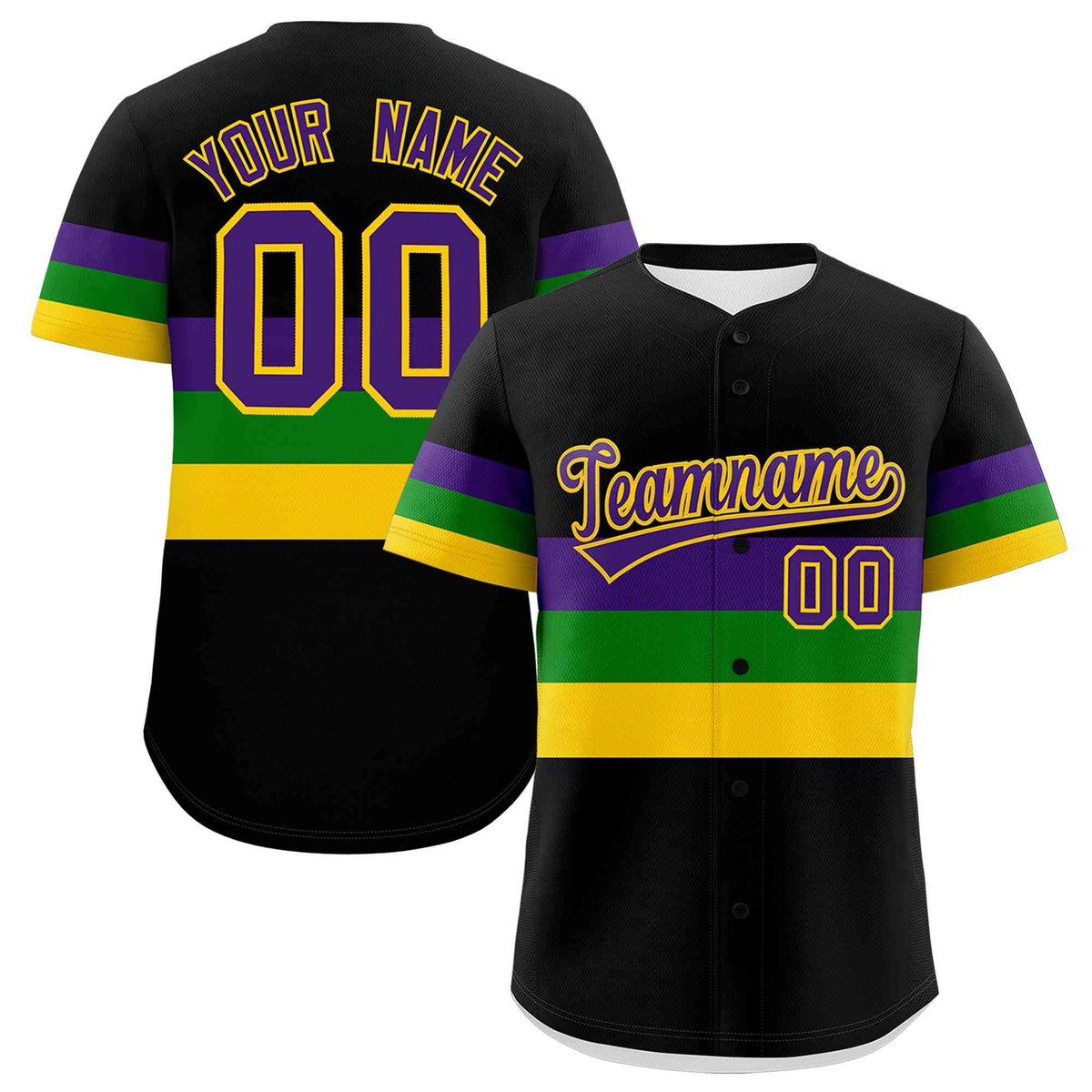 Custom Black Purple Kelly Green Gold Personalization Mardi Gras Authentic Baseball Jersey| KXKSHOP