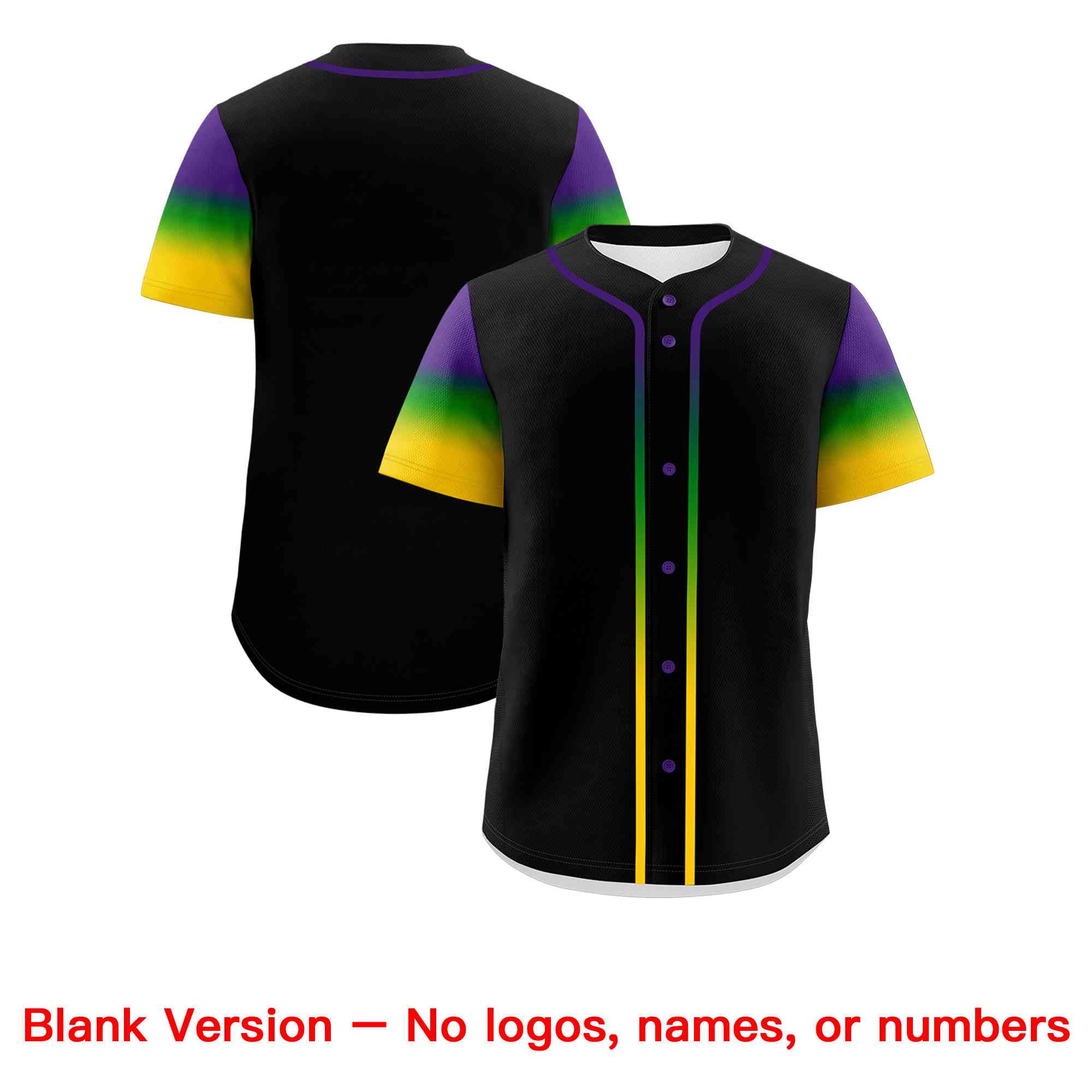 Custom Black Purple Kelly Green Gold Personalization Gradient Mardi Gras Authentic Baseball Jersey| KXKSHOP