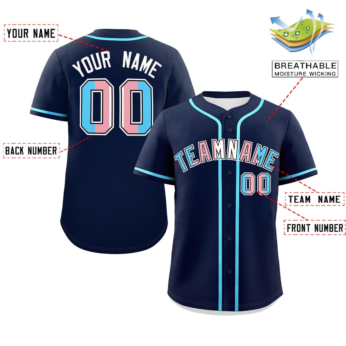 Custom Navy Powder Blue Transgender For Pride Month Classic Style Baseball Jersey| KXKSHOP