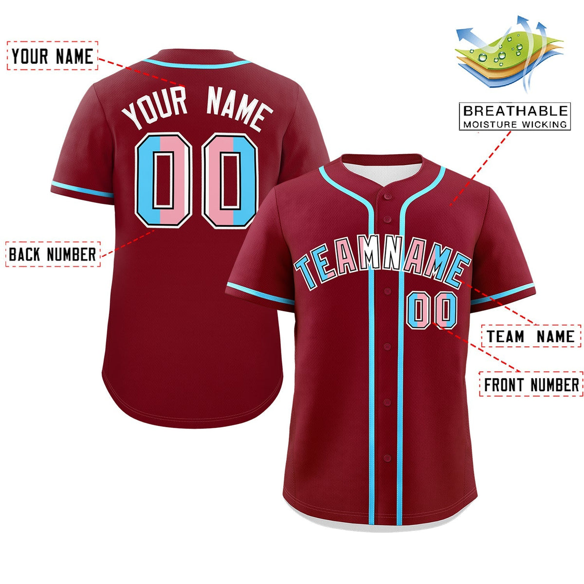 Custom Crimson Powder Blue Transgender For Pride Month Classic Style Baseball Jersey| KXKSHOP