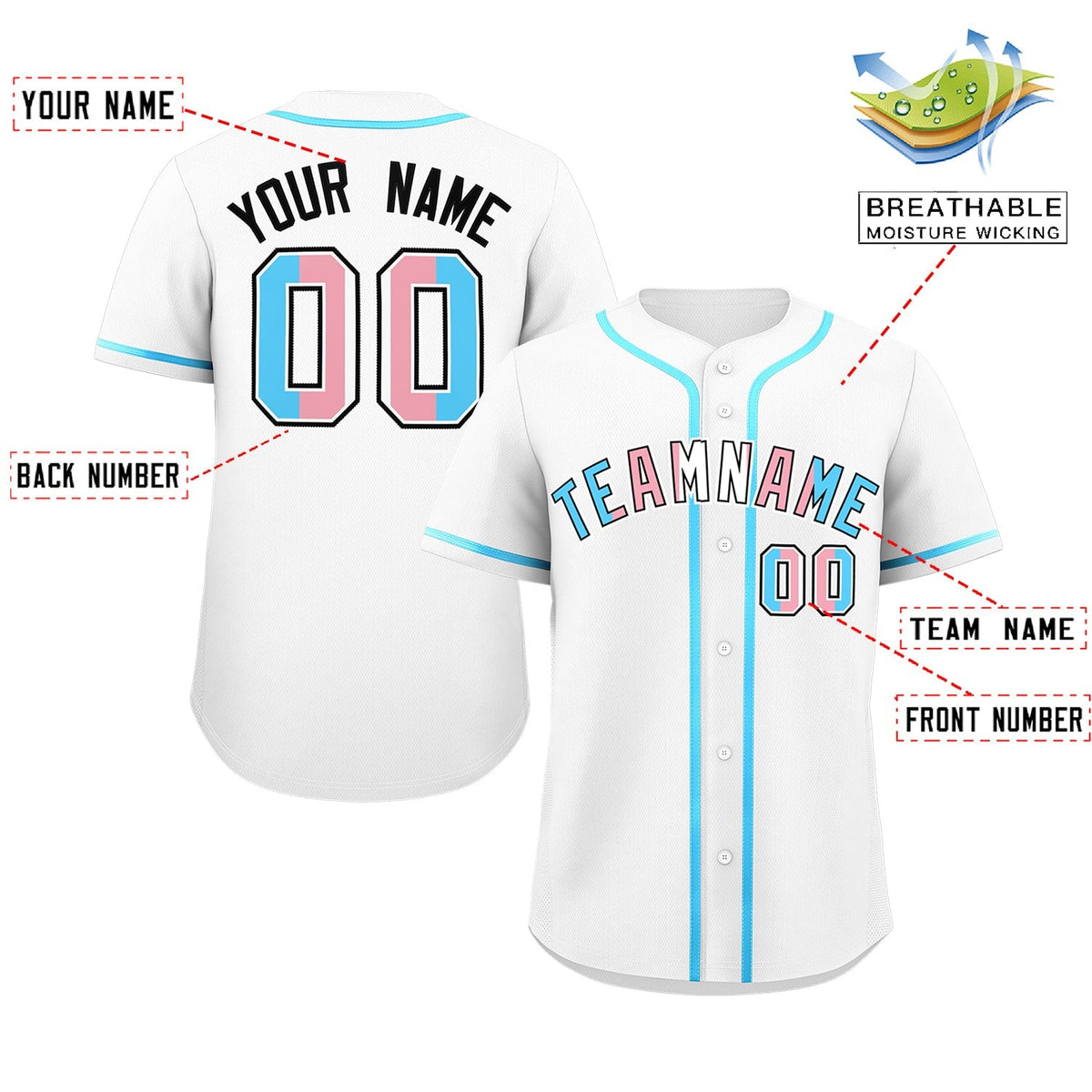 Custom White Powder Blue Transgender For Pride Month Classic Style Baseball Jersey| KXKSHOP