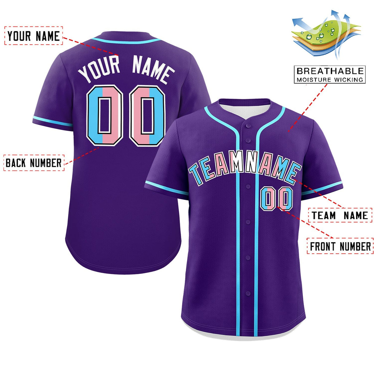 Custom Purple Powder Blue Transgender For Pride Month Classic Style Baseball Jersey| KXKSHOP