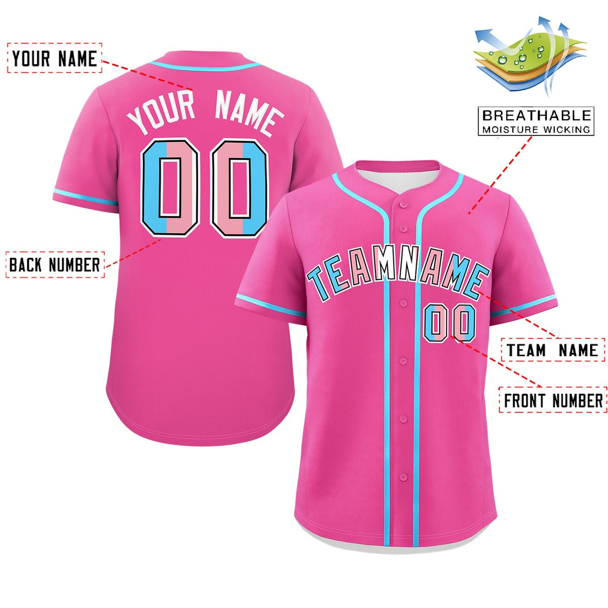 Custom Pink Powder Blue Transgender For Pride Month Classic Style Baseball Jersey| KXKSHOP