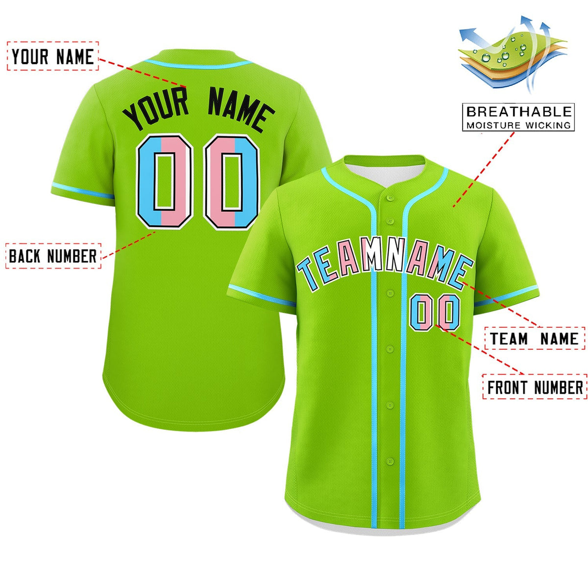 Custom Neon Green Powder Blue Transgender For Pride Month Classic Style Baseball Jersey| KXKSHOP