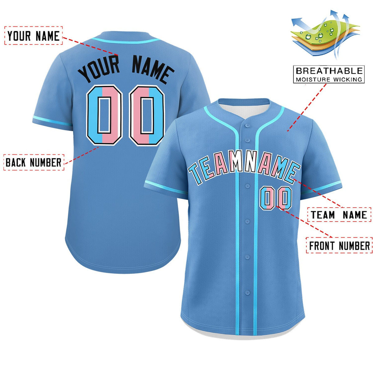 Custom Light Blue Powder Blue Transgender For Pride Month Classic Style Baseball Jersey| KXKSHOP