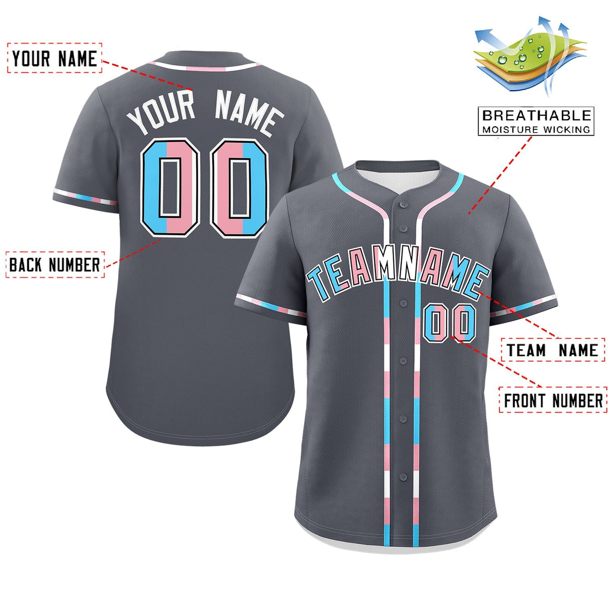Custom Dark Gray Transgender For Pride Month Classic Style Baseball Jersey| KXKSHOP