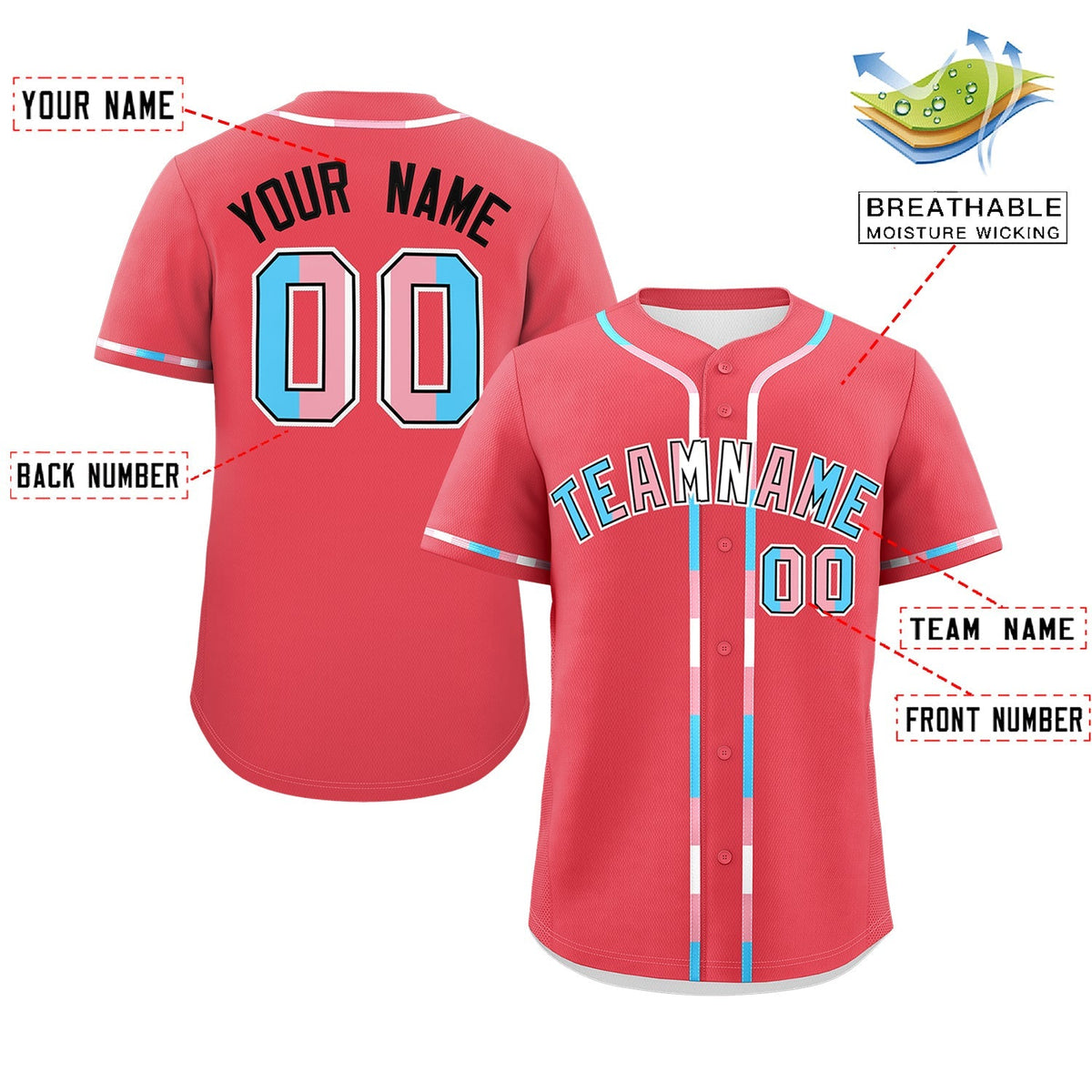 Custom Light Red Transgender For Pride Month Classic Style Baseball Jersey| KXKSHOP