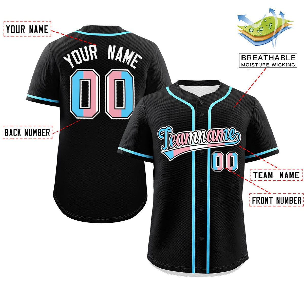 Custom Black Powder Blue Transgender For Pride Month Classic Style Baseball Jersey| KXKSHOP