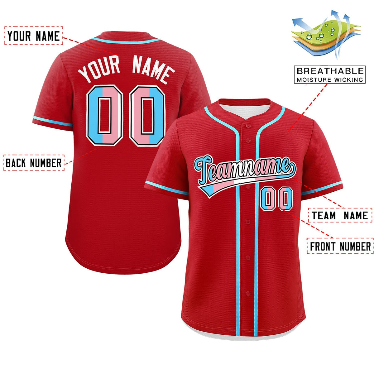 Custom Red Powder Blue Transgender For Pride Month Classic Style Baseball Jersey| KXKSHOP