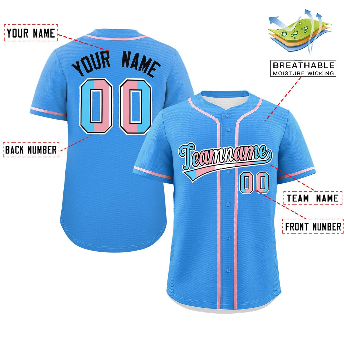 Custom Powder Blue Black Transgender For Pride Month Classic Style Baseball Jersey| KXKSHOP