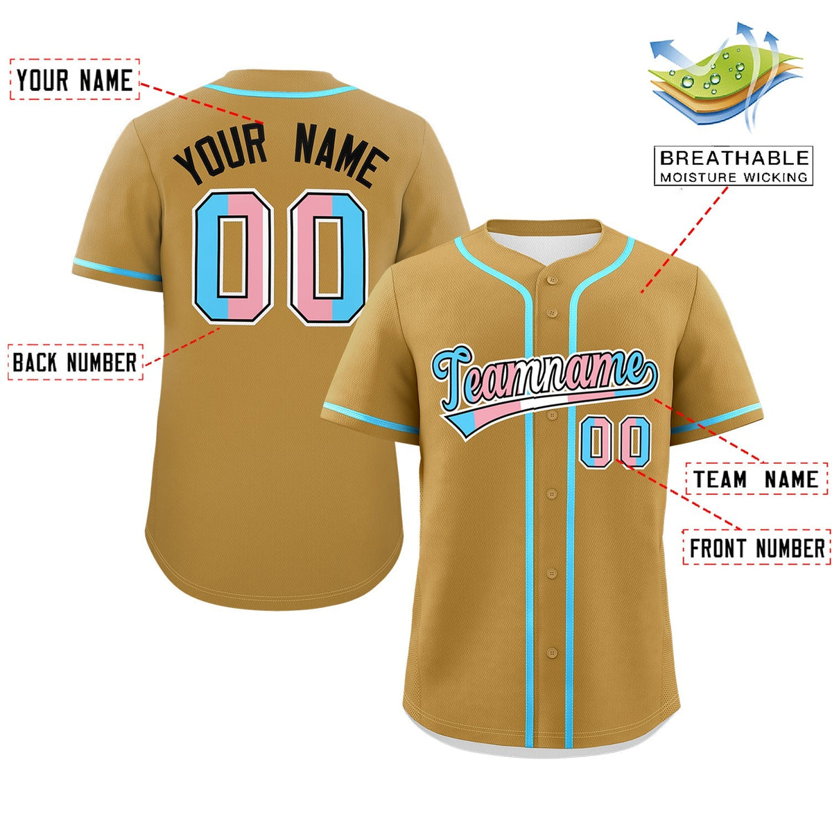 Custom Old Gold Powder Blue Transgender For Pride Month Classic Style Baseball Jersey| KXKSHOP
