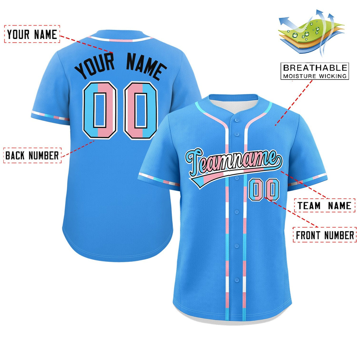 Custom Powder Blue Transgender For Pride Month Classic Style Baseball Jersey| KXKSHOP