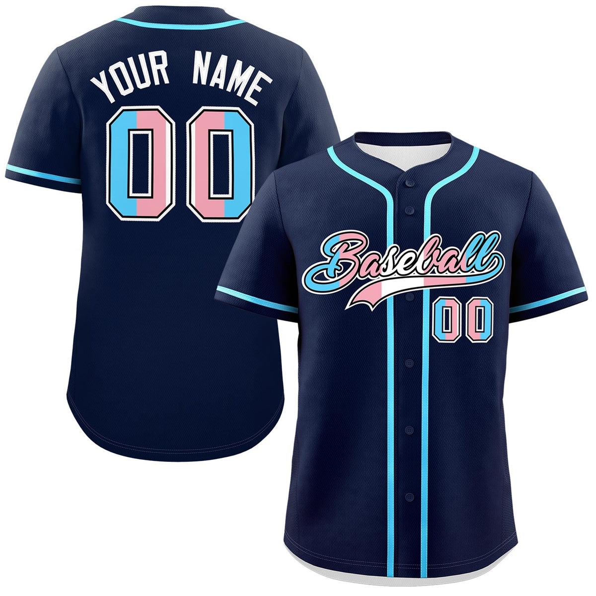 Custom Navy Powder Blue Transgender For Pride Month Classic Style Baseball Jersey| KXKSHOP