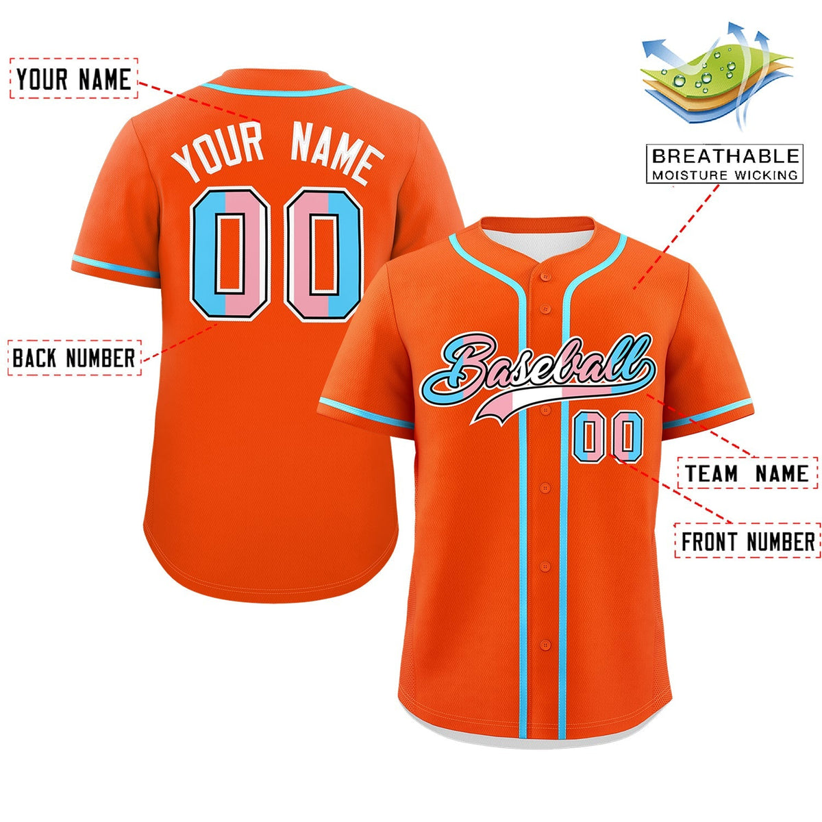 Custom Orange Powder Blue Transgender For Pride Month Classic Style Baseball Jersey| KXKSHOP