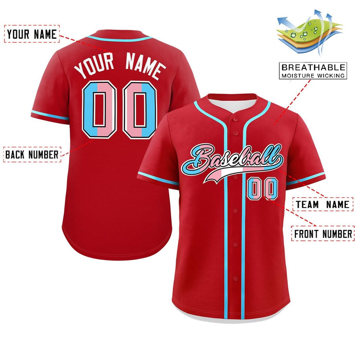 Custom Red Powder Blue Transgender For Pride Month Classic Style Baseball Jersey| KXKSHOP