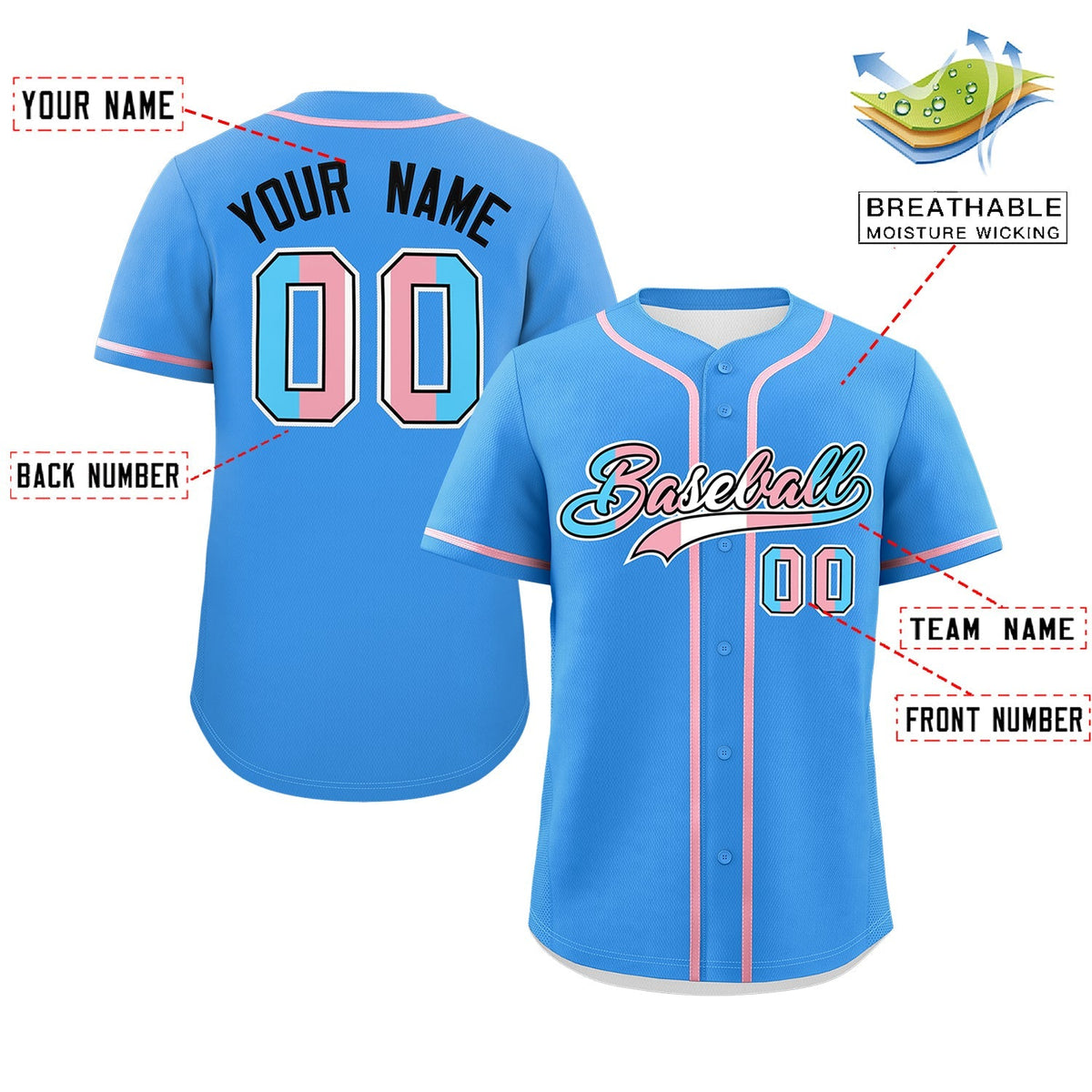 Custom Powder Blue Black Transgender For Pride Month Classic Style Baseball Jersey| KXKSHOP