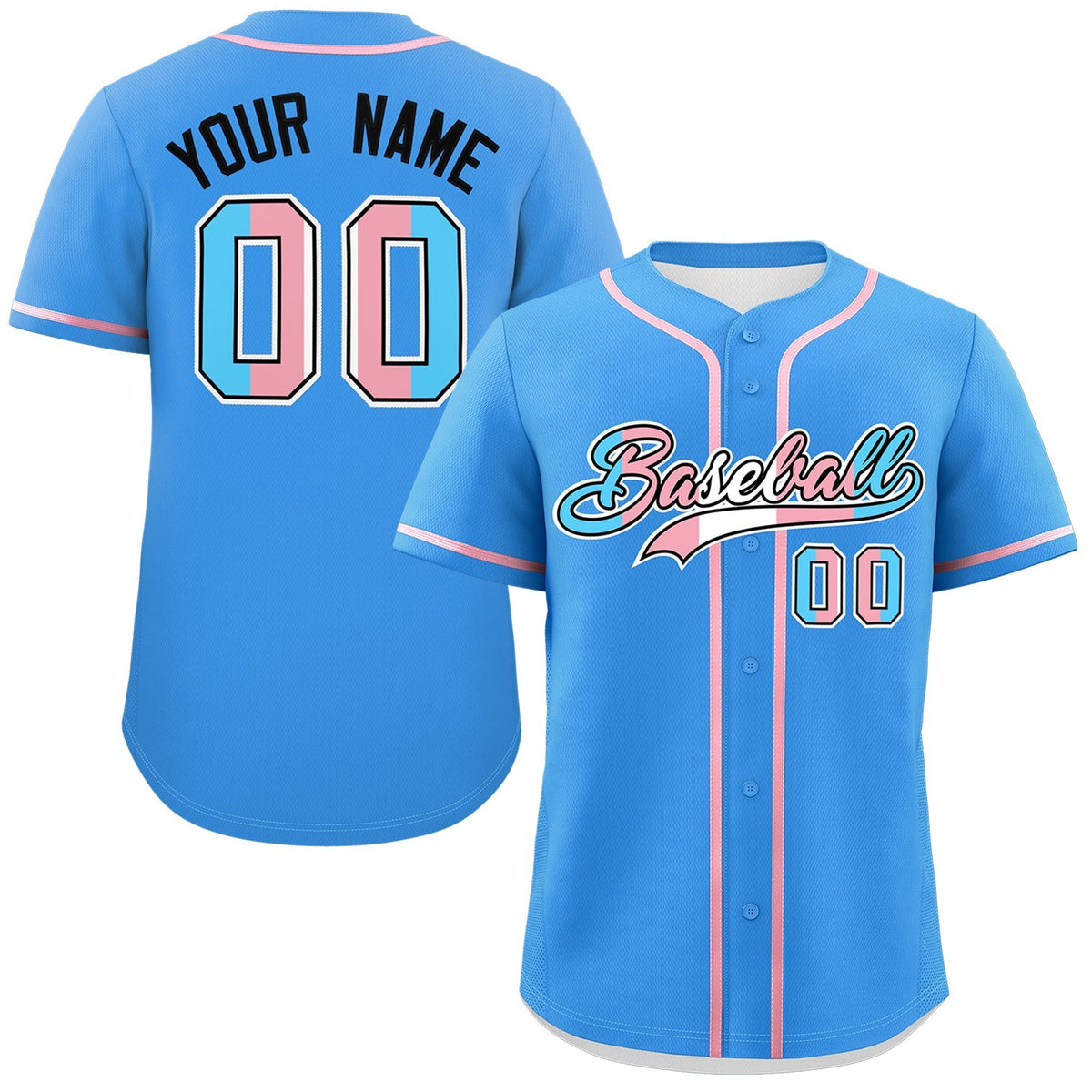Custom Powder Blue Black Transgender For Pride Month Classic Style Baseball Jersey| KXKSHOP