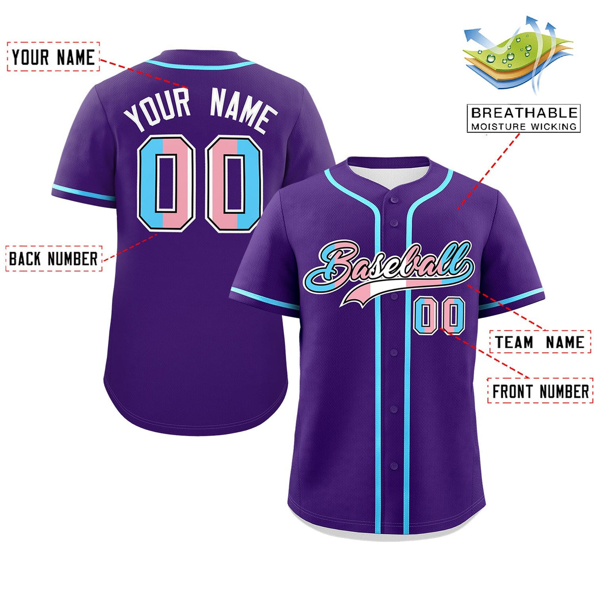 Custom Purple Powder Blue Transgender For Pride Month Classic Style Baseball Jersey| KXKSHOP