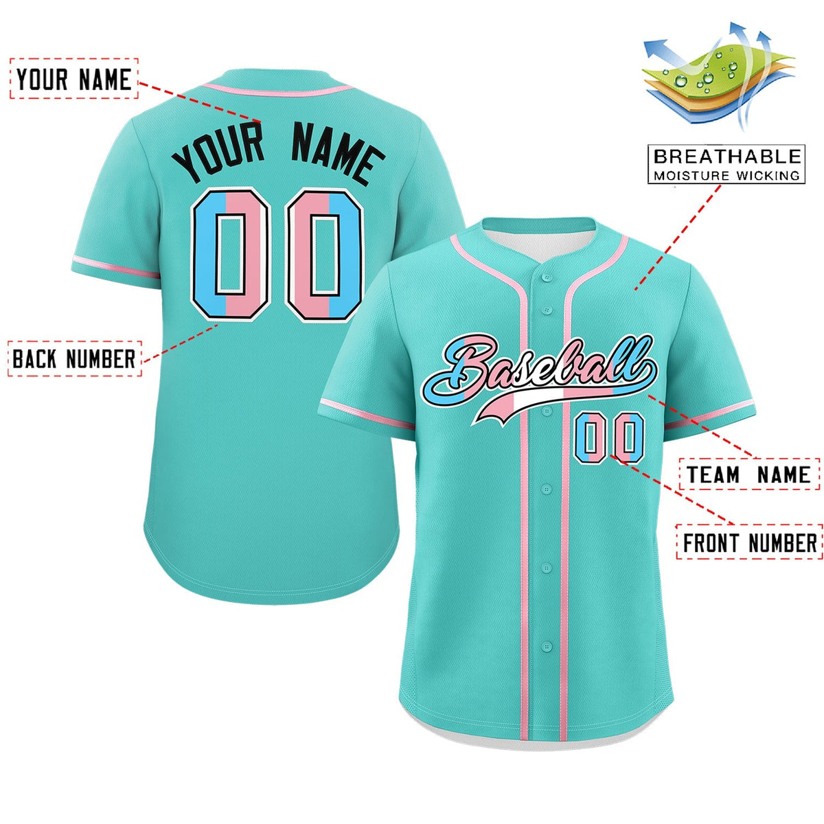 Custom Bright Green Powder Blue Transgender For Pride Month Classic Style Baseball Jersey| KXKSHOP