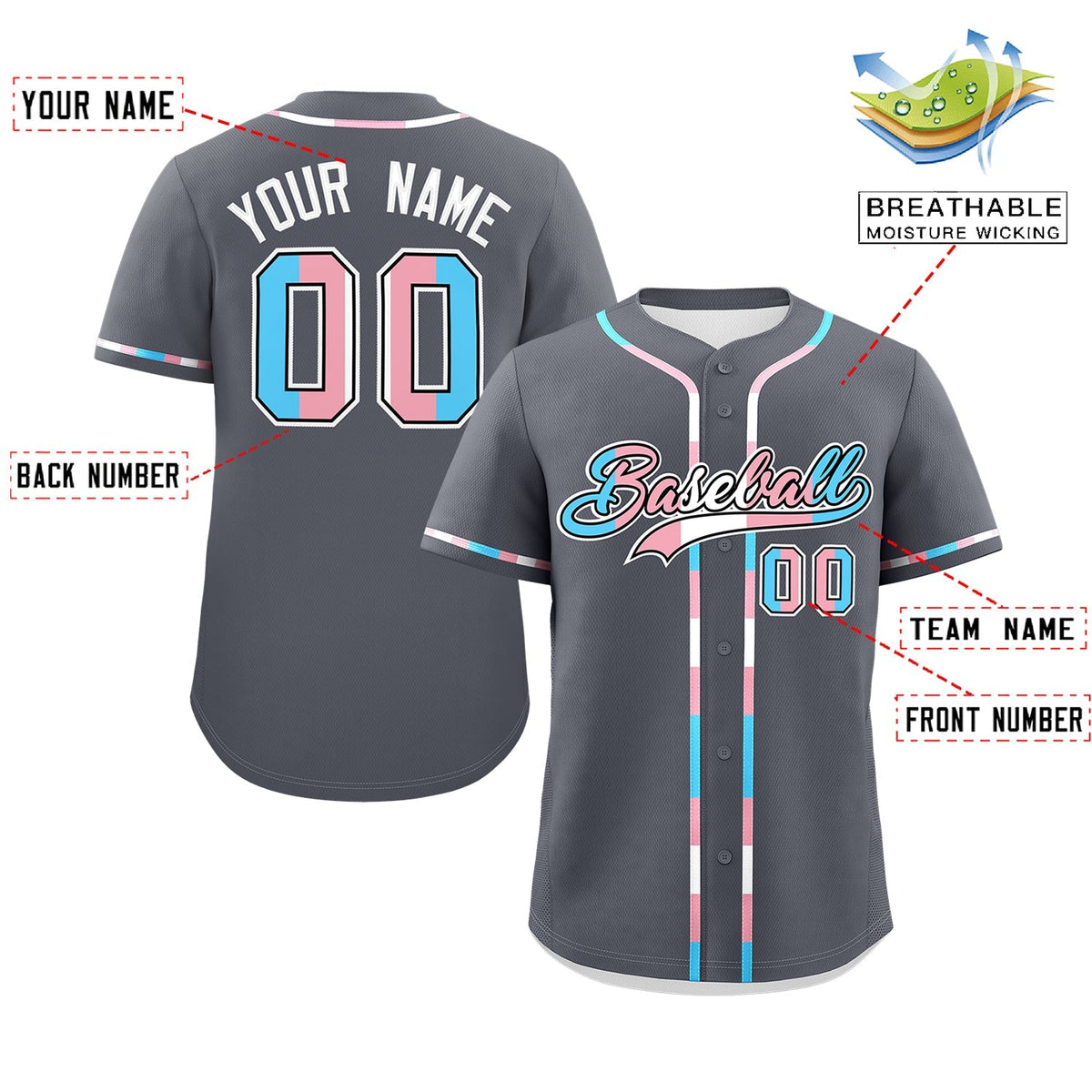 Custom Dark Gray Transgender For Pride Month Classic Style Baseball Jersey| KXKSHOP