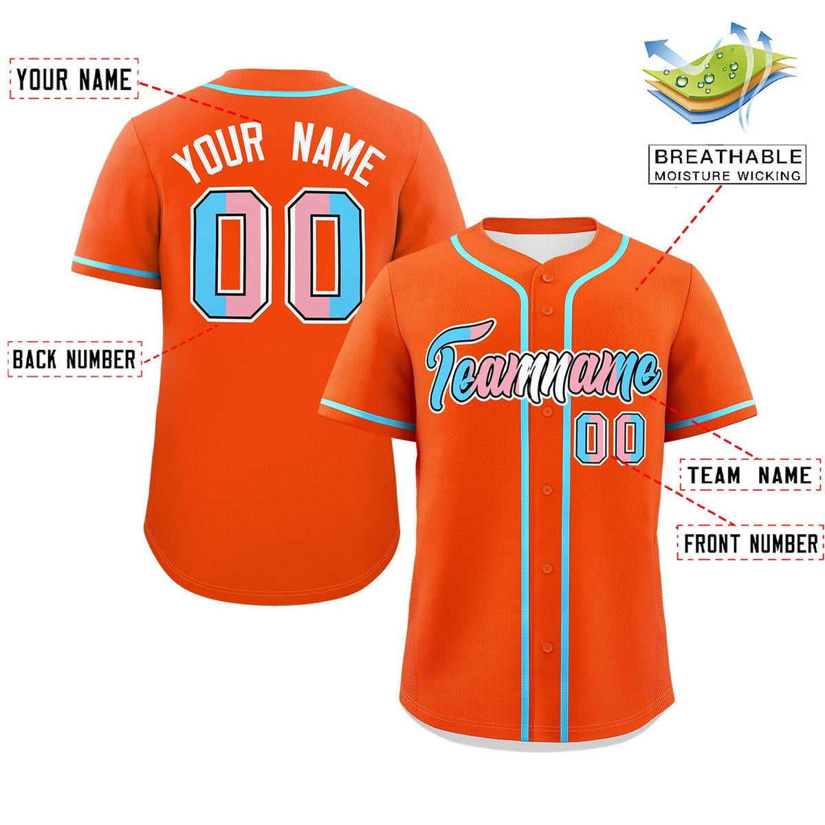 Custom Orange Powder Blue Transgender For Pride Month Classic Style Baseball Jersey| KXKSHOP