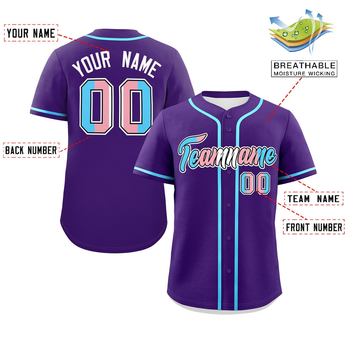 Custom Purple Powder Blue Transgender For Pride Month Classic Style Baseball Jersey| KXKSHOP