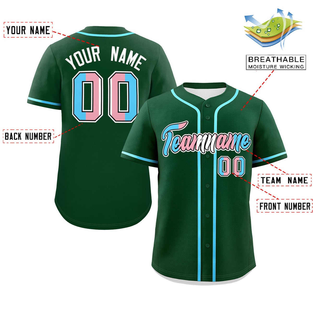 Custom Green Powder Blue Transgender For Pride Month Classic Style Baseball Jersey| KXKSHOP