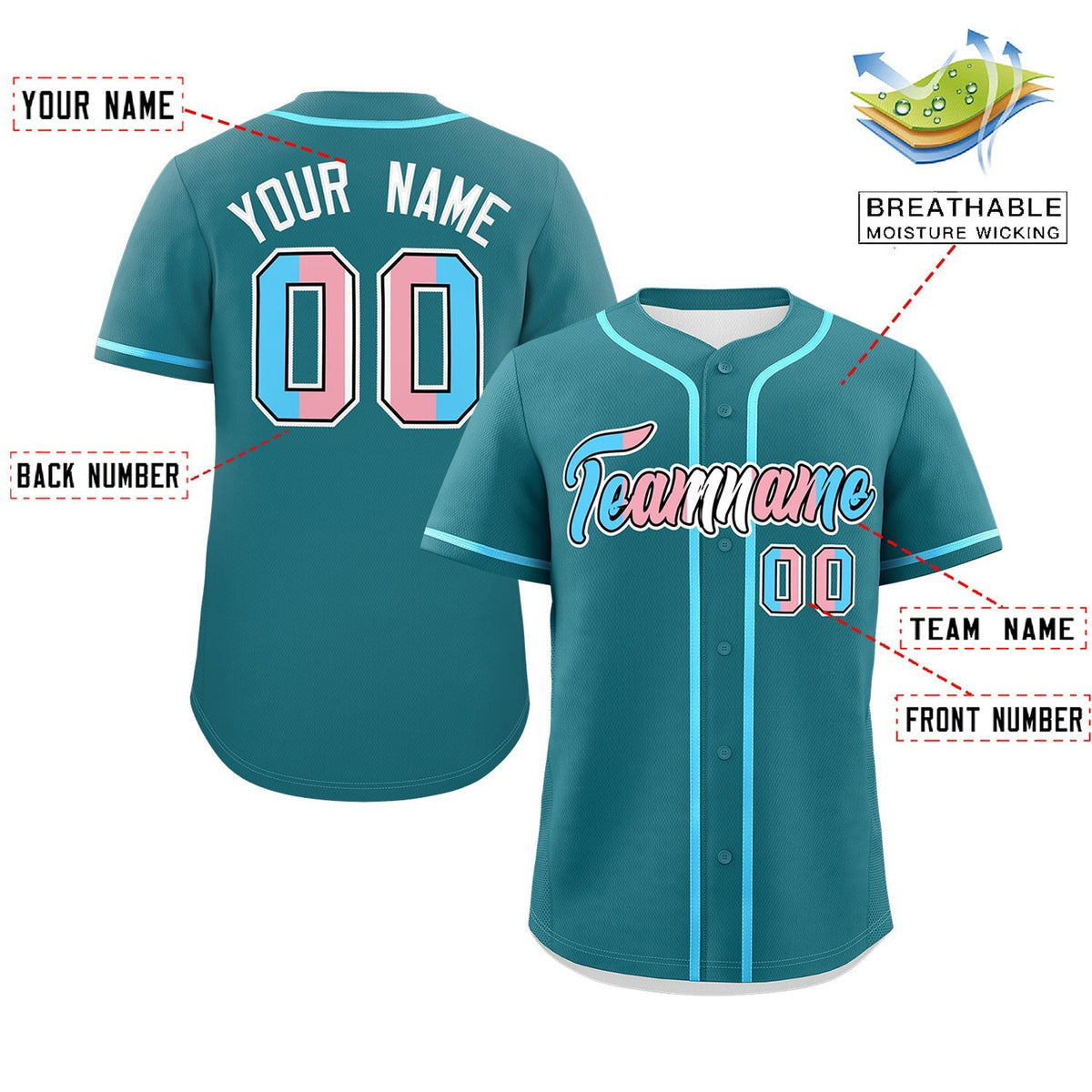 Custom Teal Powder Blue Transgender For Pride Month Classic Style Baseball Jersey| KXKSHOP