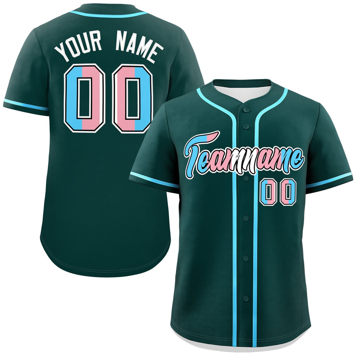 Custom Midnight Green Powder Blue Transgender For Pride Month Classic Style Baseball Jersey| KXKSHOP
