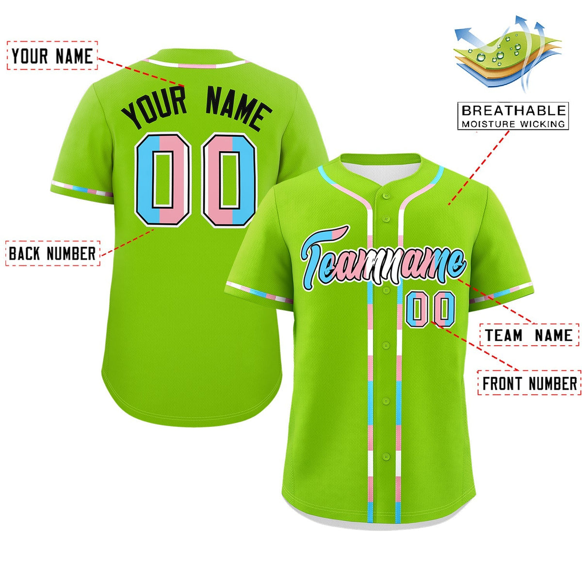 Custom Neon Green Transgender For Pride Month Classic Style Baseball Jersey| KXKSHOP