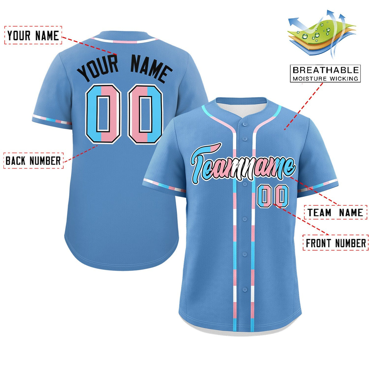 Custom Light Blue Transgender For Pride Month Classic Style Baseball Jersey| KXKSHOP