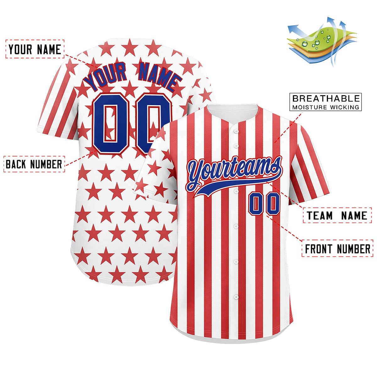 Custom White Red American Flag Graffiti Pattern Baseball Jersey| KXKSHOP